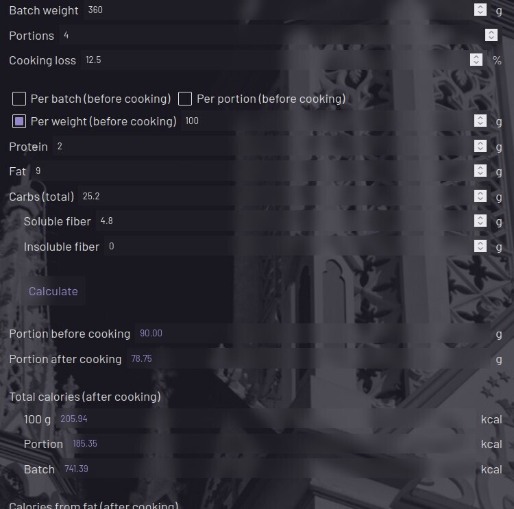 Macros to calories calculator screenshot